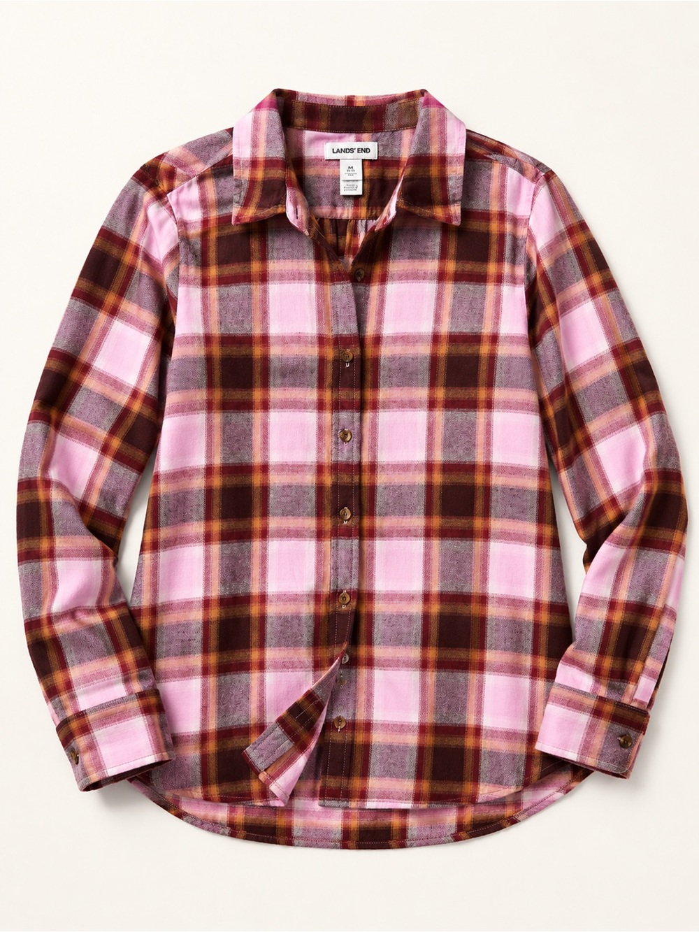 Lands' End | Pink Burgundy Plaid Cotton Flannel Button Front Shirt Americana